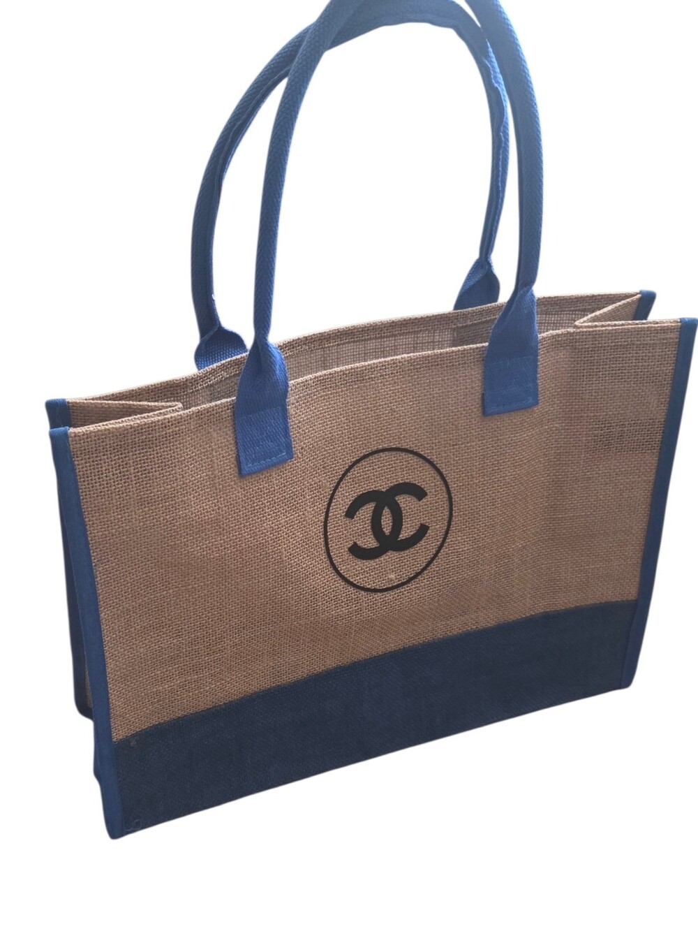 CHANEL Blue and Tan Jute Tote VIP